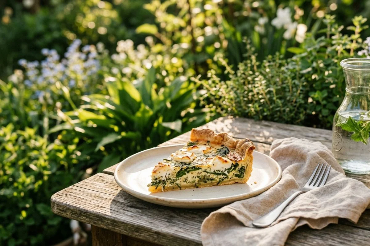 Bärlauch-Quiche mit Spinat und Ziegenfrischkäse
