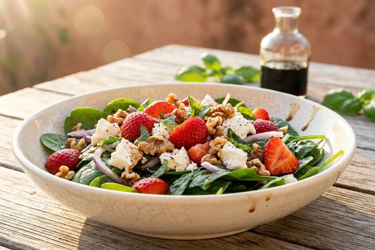 Erdbeer-Spinat-Salat mit Feta und Walnüssen: Sommer in einer Schüssel