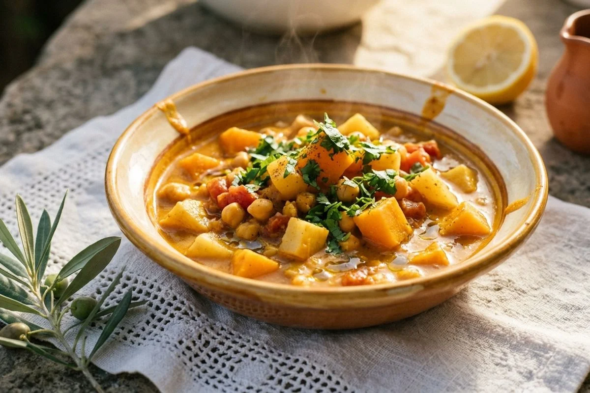 Marokkanisch gewürzter Kürbis-Kichererbsen-Eintopf