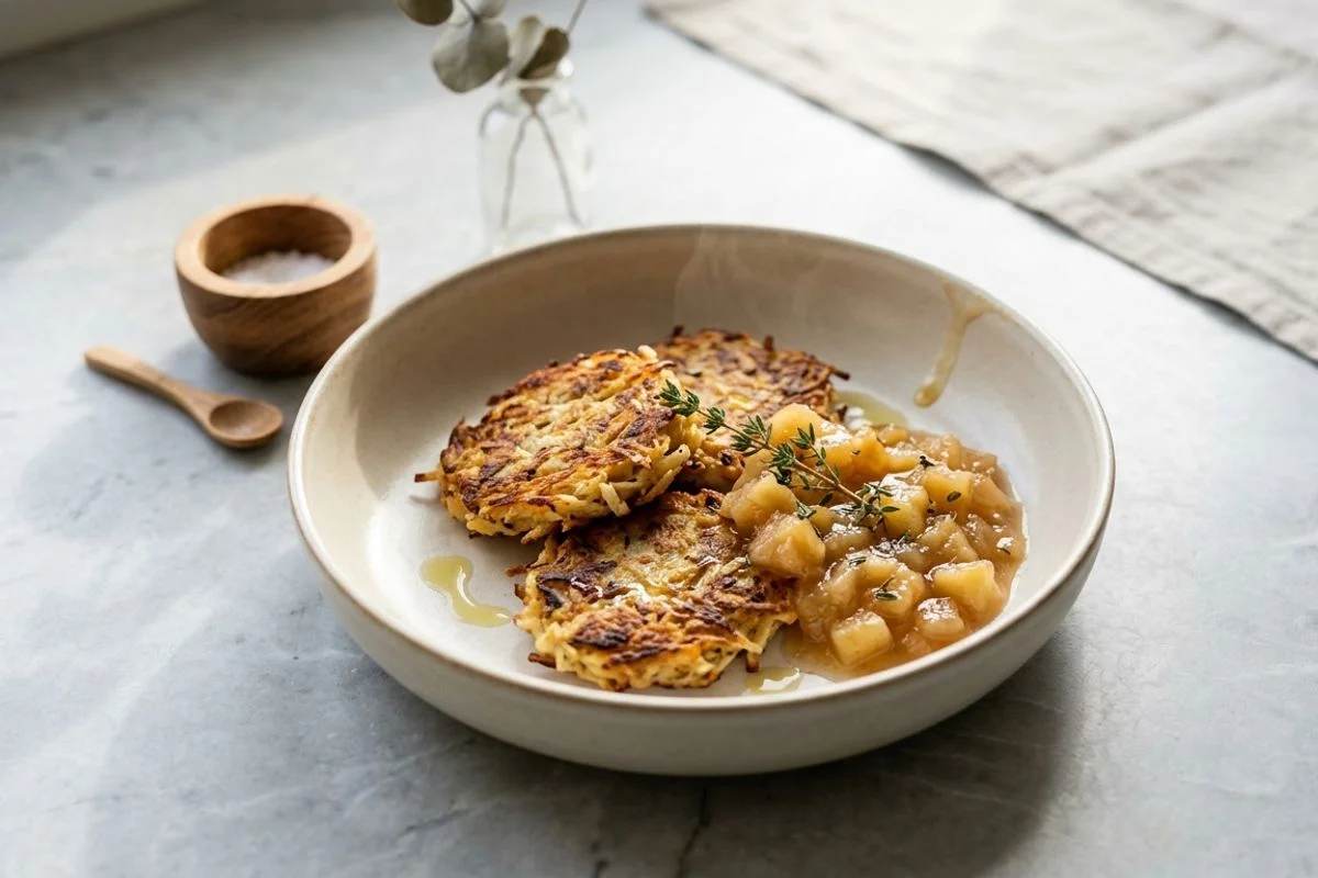 Schwarzwurzel-Pastinaken-Rösti mit Apfel-Thymian-Chutney