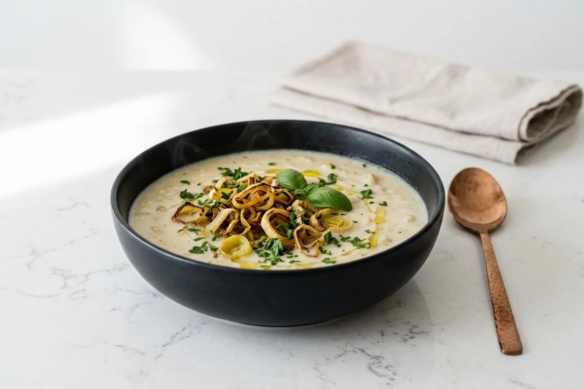 Cremige Schwarzwurzel-Suppe mit geröstetem Lauch