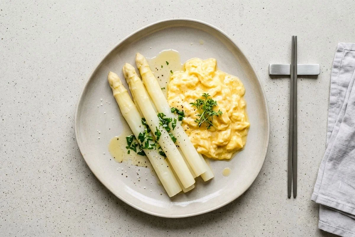 Spargel mit cremigem Rührei und Bärlauch-Butter